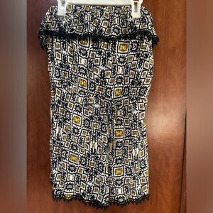 Xhilaration Black, White & Yellow Geometric Strapless Romper with Pom Trim